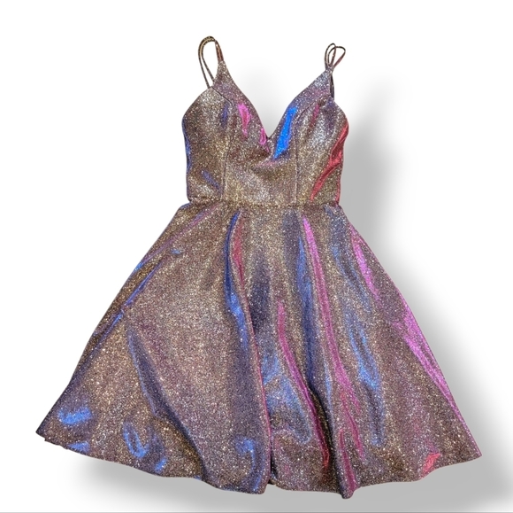 Xscape Metallic Shimmer Fit & Flare Cocktail Party Mini Skater Dress‎ Size 0 - Picture 9 of 13